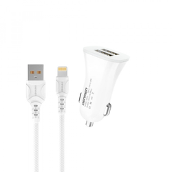 DENMEN DZ06L Auto punjač 2xUSB Fast 3,1A + Lightning kabl bela