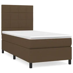 Vidaxl Box spring postelja z vzmetnico temno rjav 90x190 cm blago