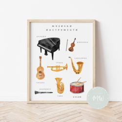 Its a moms world Edukativni poster za decu sa ramom Muzički instrumenti A3, 3D