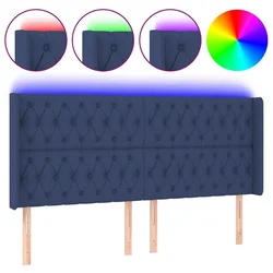 Vidaxl LED posteljno vzglavje modro 203x16x118/128 cm blago