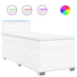 Vidaxl Box spring postelja z vzmetnico bel 90x190 cm umetno usnje