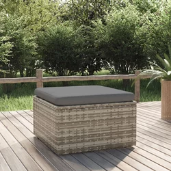 Vrtni tabure s jastukom sivi 55 x 55 x 30 cm od poliratana