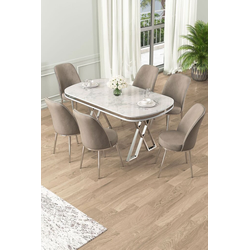 Hanah Home Set Trpezarijski sto i 6 stolica Lai, Bež-beli