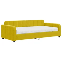 Vidaxl Dnevna postelja z vzmetnico rumena 100x200 cm žamet