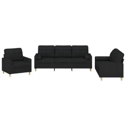 3-dijelni set sofa s jastucima crni od mikrovlakana