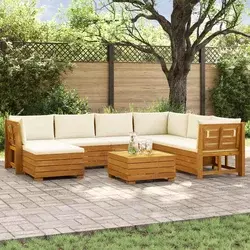 Set vanjskih sofa s jastukom 8 Komad Smeđa Čvrsto drvo akacije