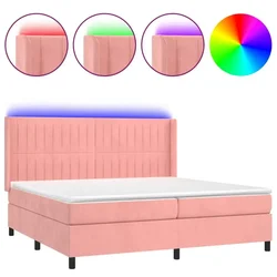 Vidaxl Box spring postelja z vzmetnico LED roza 200x200 cm žamet