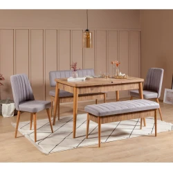 Aberto Design Set trpezarijski sto, 2 trpezarijske stolice i 2 klupe Vina Atlantic Bež-Lavanda