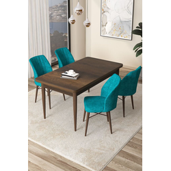 Hanah Home Set Trpezarijski sto i 4 stolice Arp, Tirkizno-braon