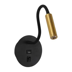 Brilagi -LED Fleksibilna zidna lampa sa USB portom MAYA LED/3W/230V crna/zlatna