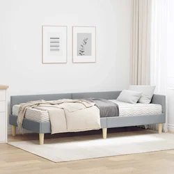 Kutni krevetni okvir s madracem 2 pcs Svijetlo siva tkanina