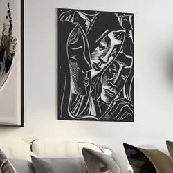 WallXpert metalni zidni ukras RT-NMD-022, dva lica u stilu drvoreza, 58,5 x 41 cm, crni