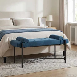 Klupa s gumbima i jastučićima Plava 110 x 40 x 46 cm Baršun