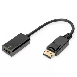 DisplayPort adapter cable, DP - HDMI type A M/F, 0.2m, w/lock, HDMI 2.0, act., gold, bl