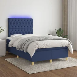 vidaXL Box spring postelja z vzmetnico LED modra 120x200 cm blago