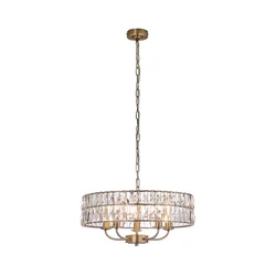 Endon 106244 - Luster na lancu CLIFTON 5xE14/6W/230V prečnik 50,5 cm mesing/prozirno