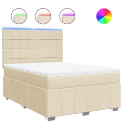 Vidaxl Box spring postelja z vzmetnico krem 160x200 cm blago