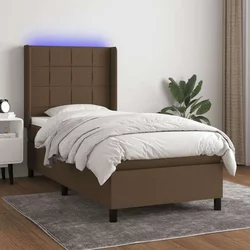 Greatstore Box spring postelja z vzmetnico LED temno rjava 90x200 cm blago