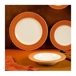 Jedilni set 24 kosov bela/oranžna/porcelan
