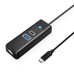 Orico PWCUR-C3 HUB USB-C adapter - USB 3.0/USB-C/RJ45 1m, črn