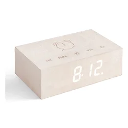 Bež lesena LED budilka Gingko Flip Click
