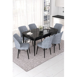 Hanah Home Set Trpezarijski sto i 6 stolica Nef, Sivo-crni