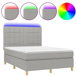 Vidaxl Box spring postelja z vzmetnico LED sv. siva 140x200 cm blago