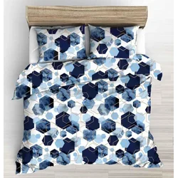 Posteljnina 180x200 temno modra bela geometrija
