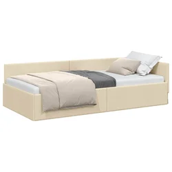 Vidaxl Kotna postelja z vzglavjem krema 90 cm x 200 cm blago