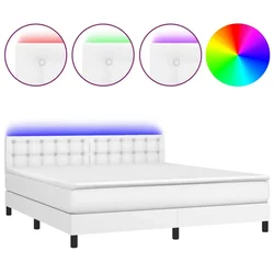 Vidaxl Box spring postelja z vzmetnico LED bela 180x200cm umetno usnje