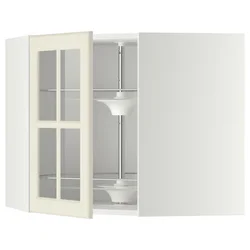 METOD Kotna viseča omarica+vrtl pc/stk vr, bela/Bodbyn krem bela, 68x60 cm
