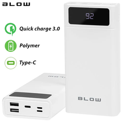 BLOW PB40A, 40.000mAh, Polymer baterija, Quick Charge 3.0, LED zaslon, Type-C, bel Power bank