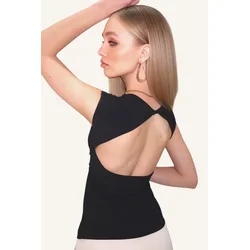 Trend Alacati Stili Ženska bluza bez rukava Alc-X13452, Okrugli izrez, Crna