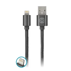 Forever Usnjen kabel Lightning, črne barve, 1 m, 2 A