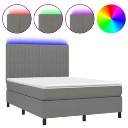 Vidaxl Box spring postelja z vzmetnico LED temno siva 140x190 cm blago