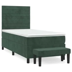 Vidaxl Box spring postelja z vzmetnico temno zelena 90x200 cm žamet