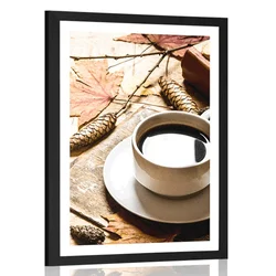 Plakat s paspartujem skodelica kave v jesenskem pridihu - 30x45 silver
