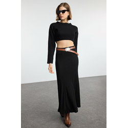 Trendyol Black Plain Stitch Detailed Maxi Flexible Skirt