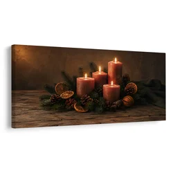 Slika božične sveče in storži - 80x40