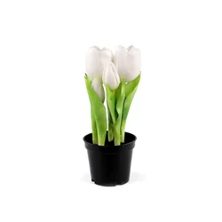 Umetni tulipani v lončku - (21cm) beli