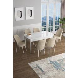 Hanah Home Set Trpezarijski sto i 6 stolica Han, Krem-beli
