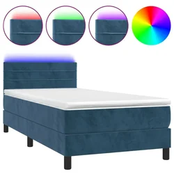 Vidaxl Box spring postelja z vzmetnico LED temno modra 80x200 cm žamet