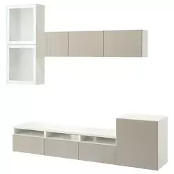 BESTA TV komb.odlaganje/staklena vrata, bela/Selsviken v. sjaj bež m. staklo, 300x42x211 cm