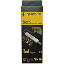 Gembird A-CM-COMBO8-05 USB HUB Type-C 8-in-1 multi-port adapter USB-C+USB-A+HDMI+PD+card+RJ45