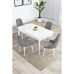Hanah Home trpezarijski set Kar, sto na razvlačenje i 4 stolice, bela ploča, siva tkanina Babyface