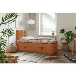 MID.YOU POSTELJA Z VZMETNICO 90 cm  x 200 cm , les, tekstil, leseni material opečnato rjava