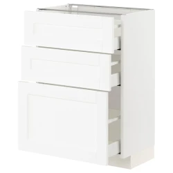 METOD / MAXIMERA Podni element s 3 fioke, bela Enköping/bela im. drveta, 60x37 cm