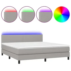 Vidaxl Box spring postelja z vzmetnico LED sv. siva 160x200 cm blago