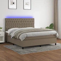 shumee Box spring postelja z vzmetnico LED taupe 160x200 cm blago