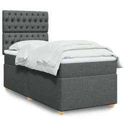 Vidaxl Box spring postelja z vzmetnico temno siva 90x200 cm blago